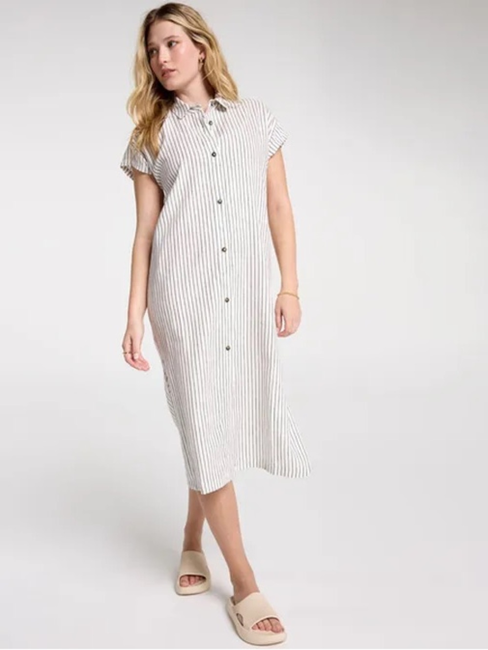 Calia Linen Blend Striped Midi Swim Cover Dress Women’s Size Large